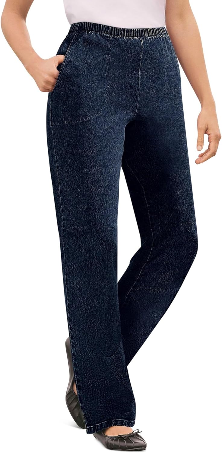 Woman Within Plus Size Straight Leg Elastic Waist Stretch Fineline Denim Jean (Petite & Tall Available)