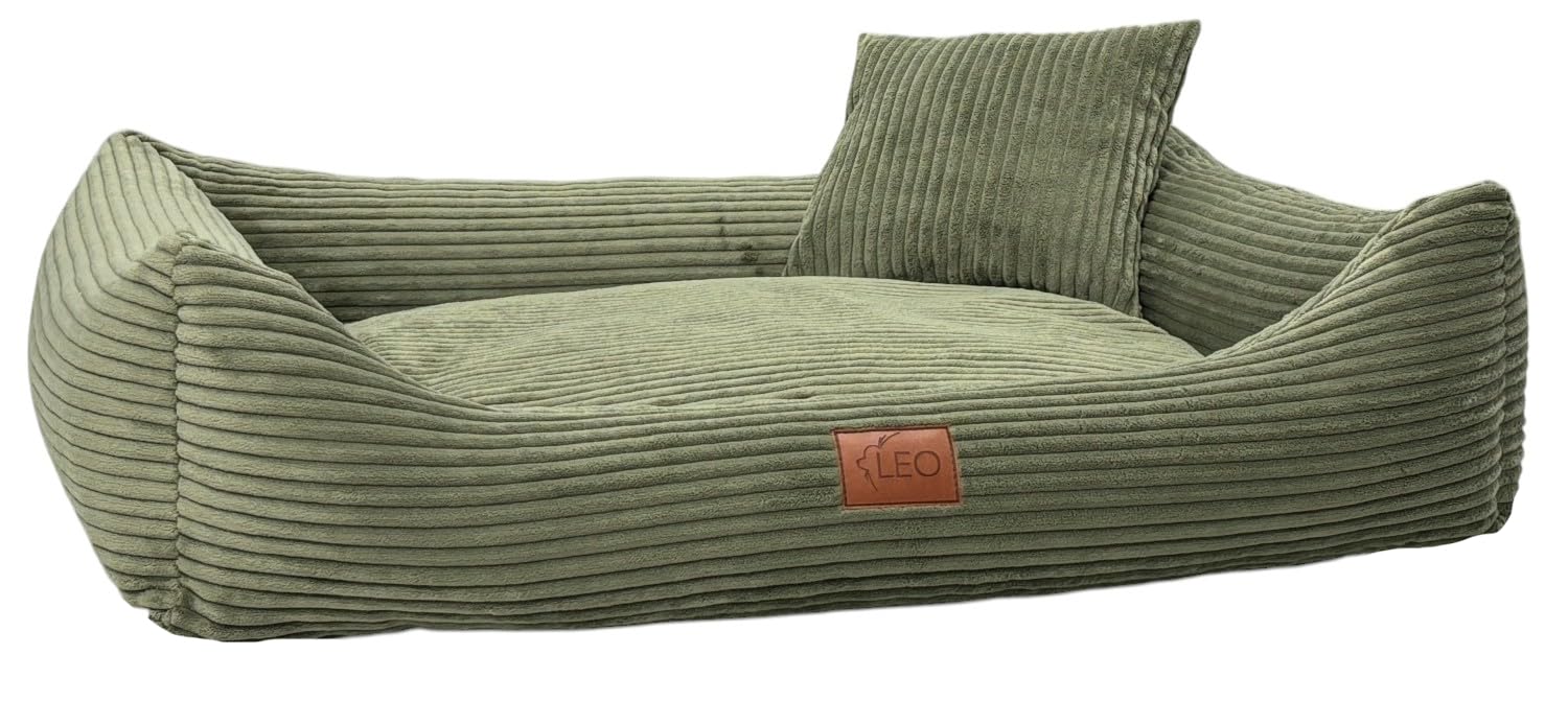 Hundebett Cord Waschbar Bezug Für kleine mittelgroße und große Hunde Hundekissen Hundesofa Hundekorb (Olive, L 100x80)