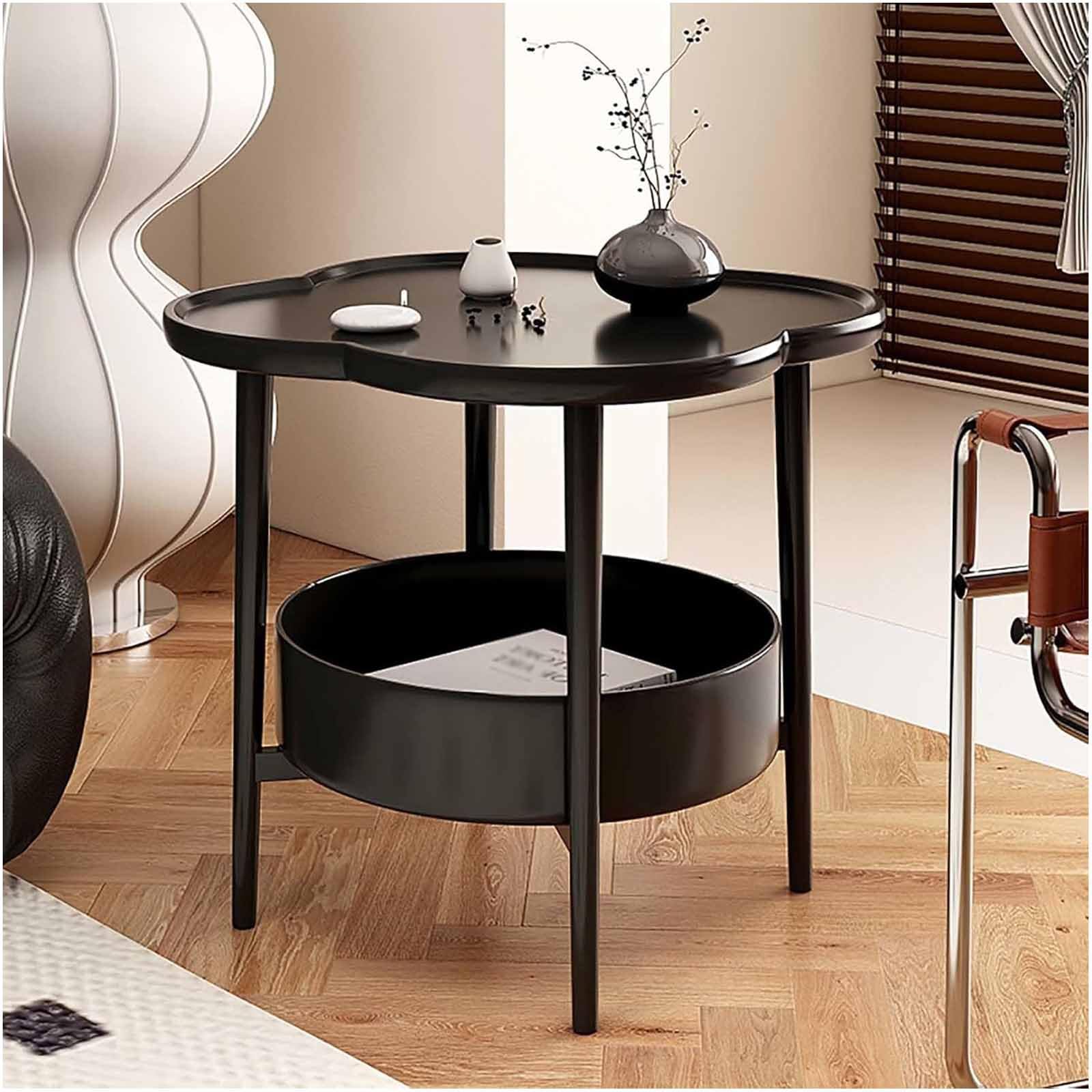 SXZenSpace Side Table 2-Tiers End Metal Coffee Small Sofa Simple Cafe Accent Bedside Nightstand Storage Tea for Living Room, Save Spaces,black