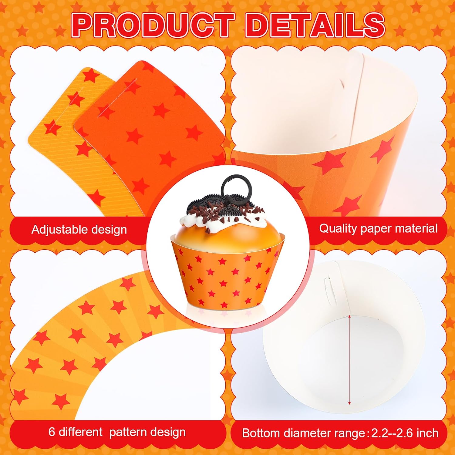 Pajean 60 Pieces Anime Theme Star Cupcake Toppers and Wrappers, Cartoon Cupcake Decorations for Orange and Red Star Birthday Baby Shower Theme Party Decorations Supplies image 3