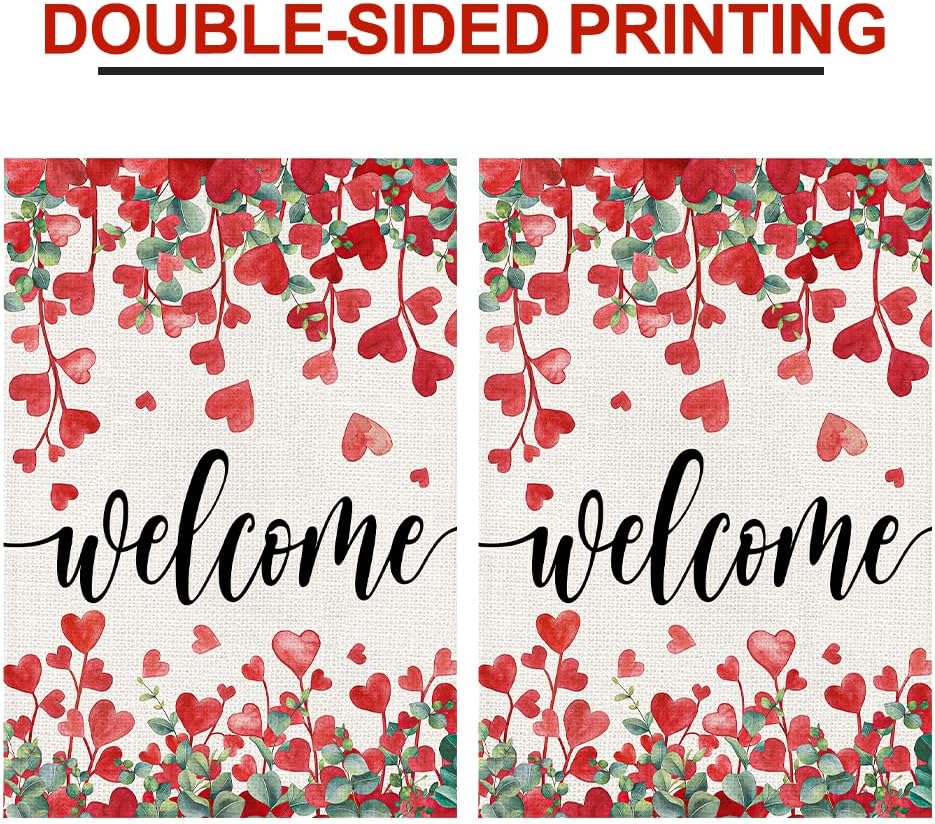 Valentines Day Garden Flag for Outside 12x18 Inch Double Sided, Red Heart Leaf Vine Welcome Yard Flags Sign for Front Porch, Lawn, Yard, Outdoor Decorations DF990 - Image 8