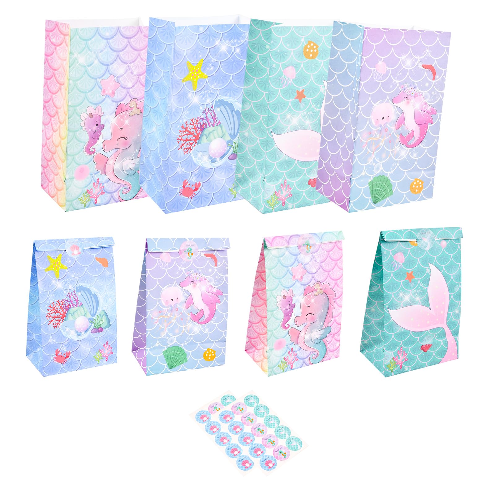 Dokeno 20 pezzi Sacchetti Regalo,Kraft regalo Carta con 30 adesivi,Borsa per Caramelle Colorata,Sacchetti Regalo di Carta Arcobaleno,per Matrimoni,Natalizi Feste,Halloween,compleanno bambini