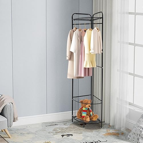 Miniatura 3 de Perchero esquinero con almacenamiento y 6 ganchos de metal, soporte de esquina multifuncional para entrada o dormitorio con almohadillas redondas