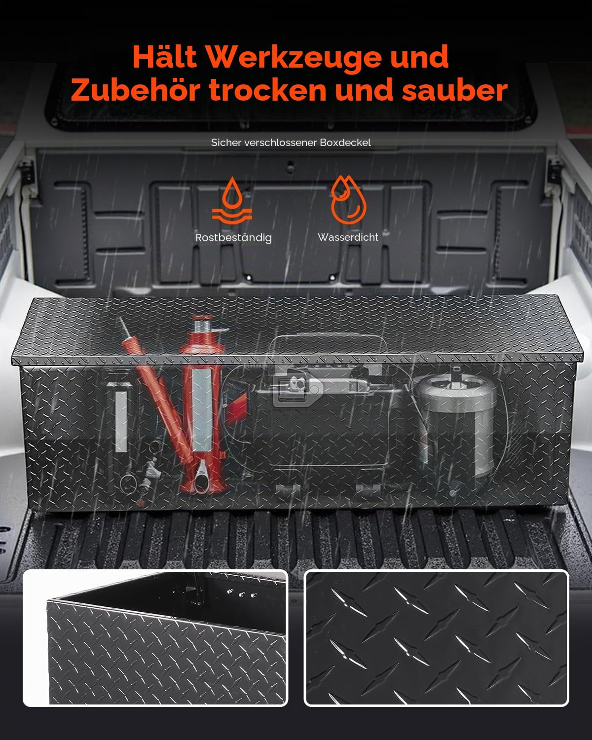 VEVOR Werkzeugkasten aus Aluminium für die Ladefläche mit seitlichem Griff und Schlossschlüsseln, Aufbewahrungs-Werkzeugkiste für Anhänger Pickup Wohnmobil (1244,6 x 381 x 381 mm) Schwarz
