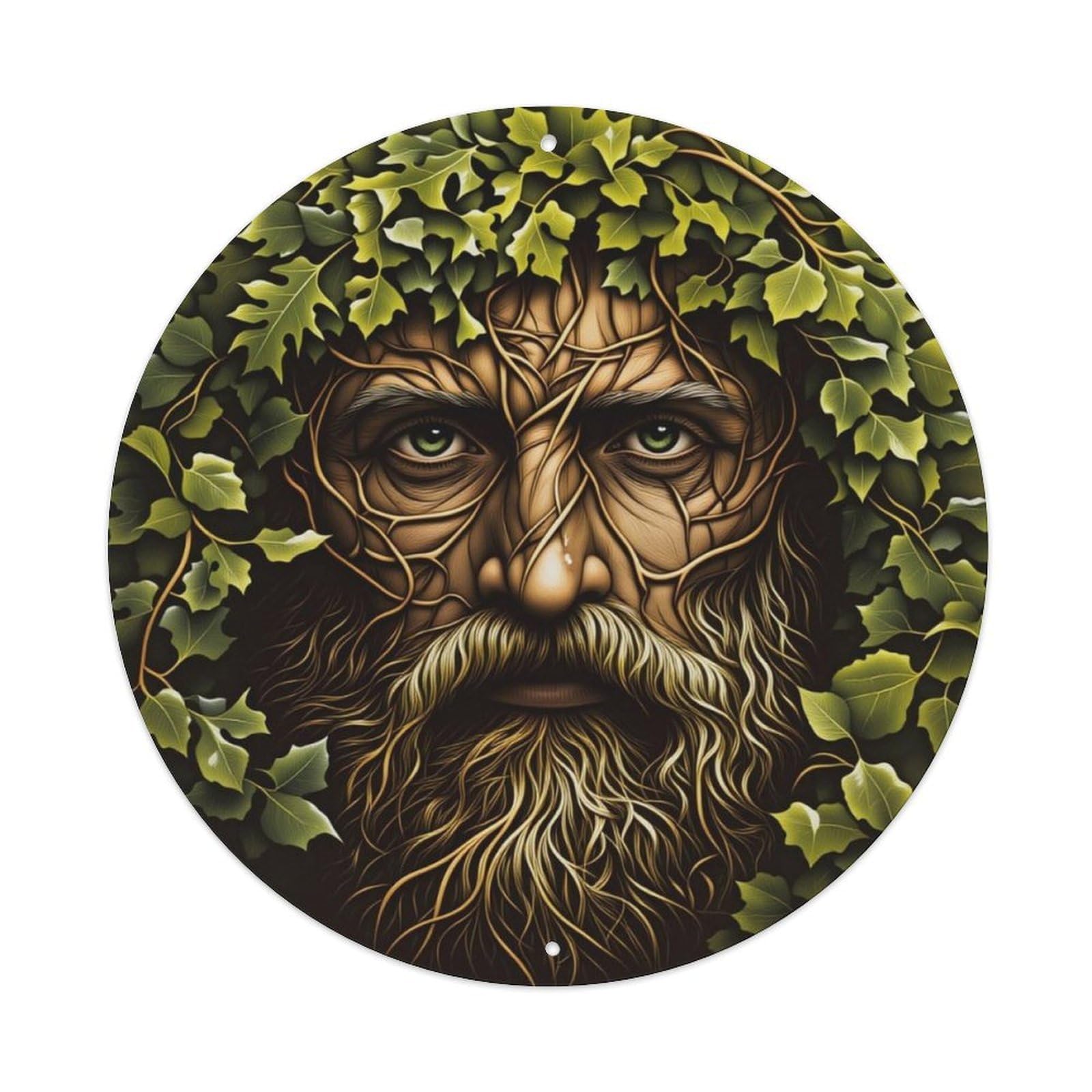 Vintage Forest Green Man Ivy Round Wall Sign Vintage Aluminium Metal Sign, Retro Wall Decor for Home, Bar, Garage & Farmhouse 20x20cm