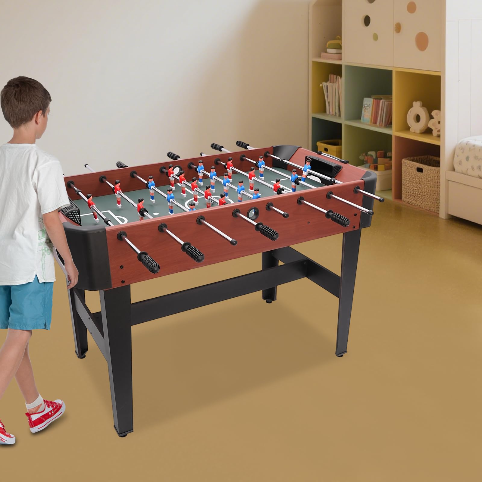 Calcetto da tavolo per bambini e adulti, stabile con 8 aste, per principianti, figure robuste, tavolo da gioco per casa, sala giochi, con accessori, marrone