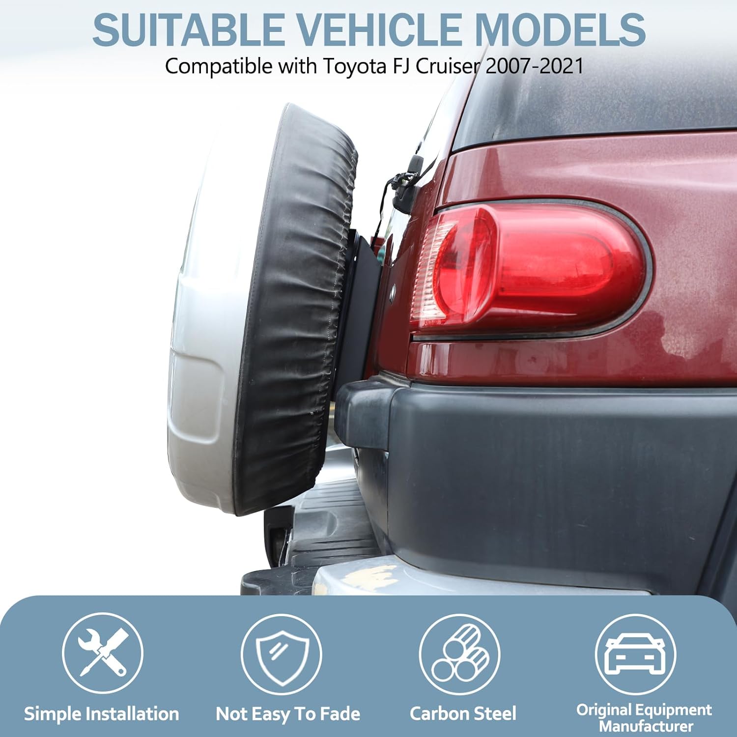 LLKUANG Spare Tire Carrier Elevated Mount Compatible with Toyota FJ Cruiser 2007-2021, Carbon Steel Tailgate-Mounted Raised Tire Rack