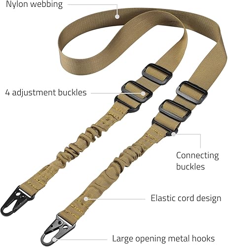 Vista 7 de CVLIFE Eslinga de rifle de dos puntos con ajustador de longitud tradicional honda con gancho de metal para exteriores