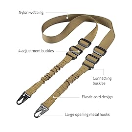 CVLIFE Two Points Sling with Length Adjustable Sling with Metal Hook for Outdoors Khaki