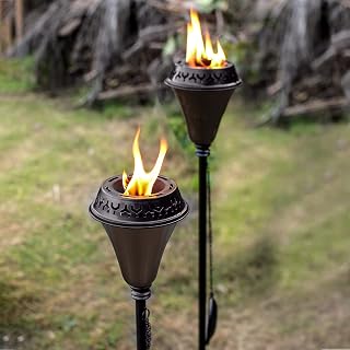 Garden Torch Large Flame - Deco Home Garden Torch Set of 2 | Citronella Garden Outdoor/Patio Outdoor Lighting Torch for Party Patio Pathway with Spikes and Deck Clamp | Olive Black