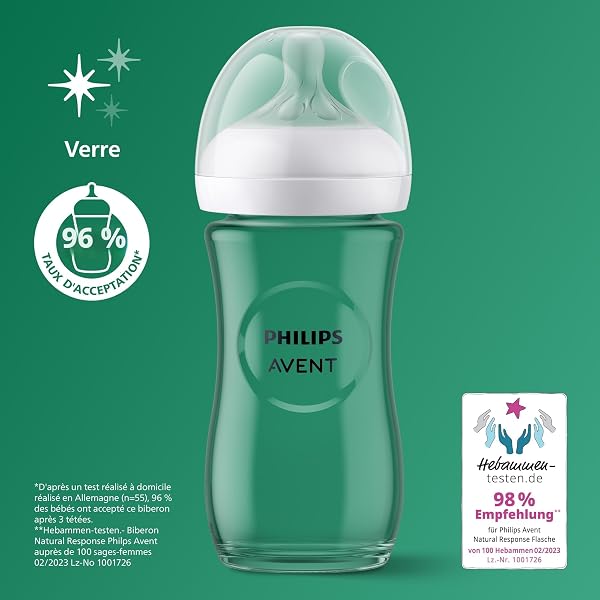 Philips Avent Natural Response - Biberons en verre 240 ml (8 oz) avec tétines à débit moyen (Débit 3), lot de 2, SCY933/02 - 3