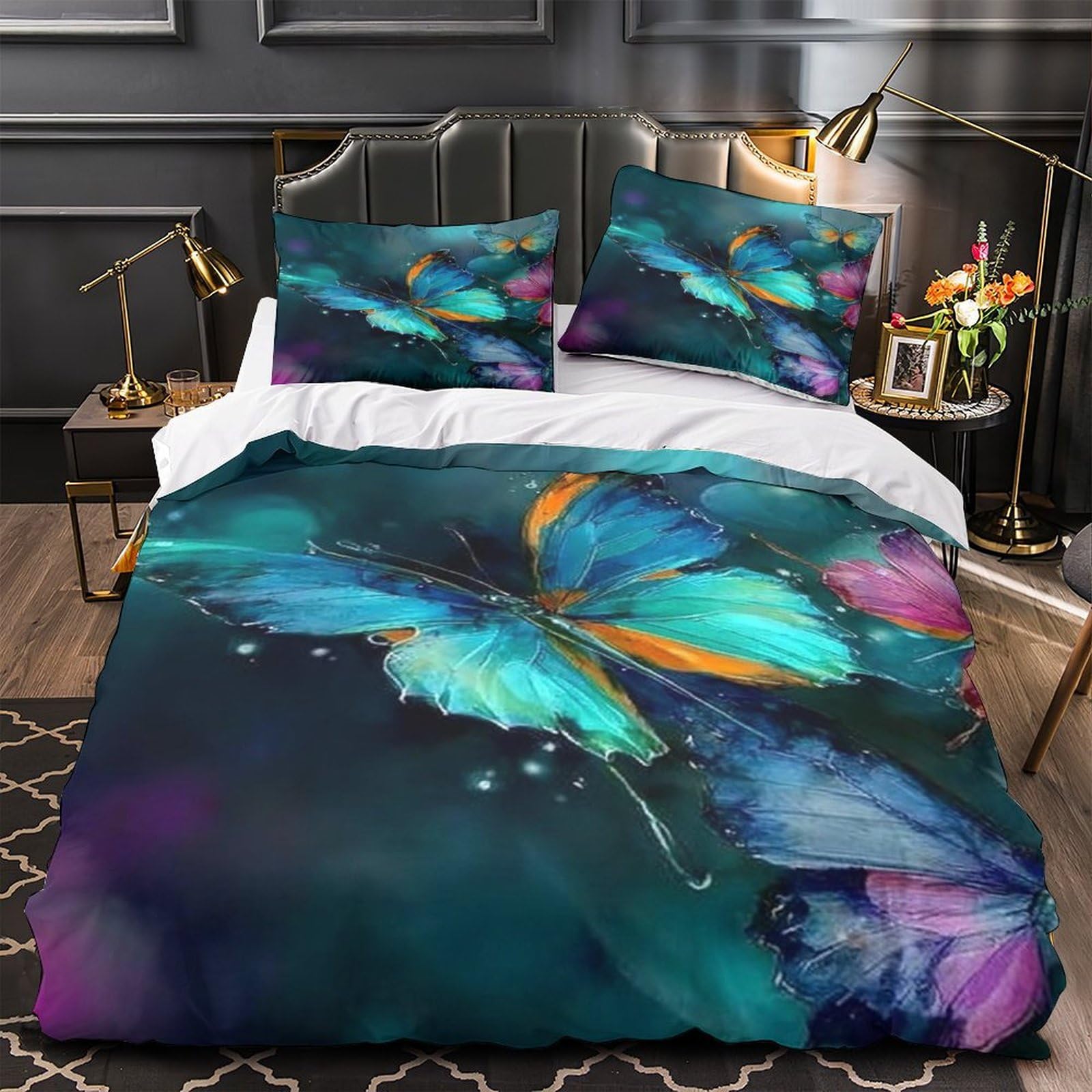 Drap de couette papillon vibrant pour une déco de chambre de couple moderne