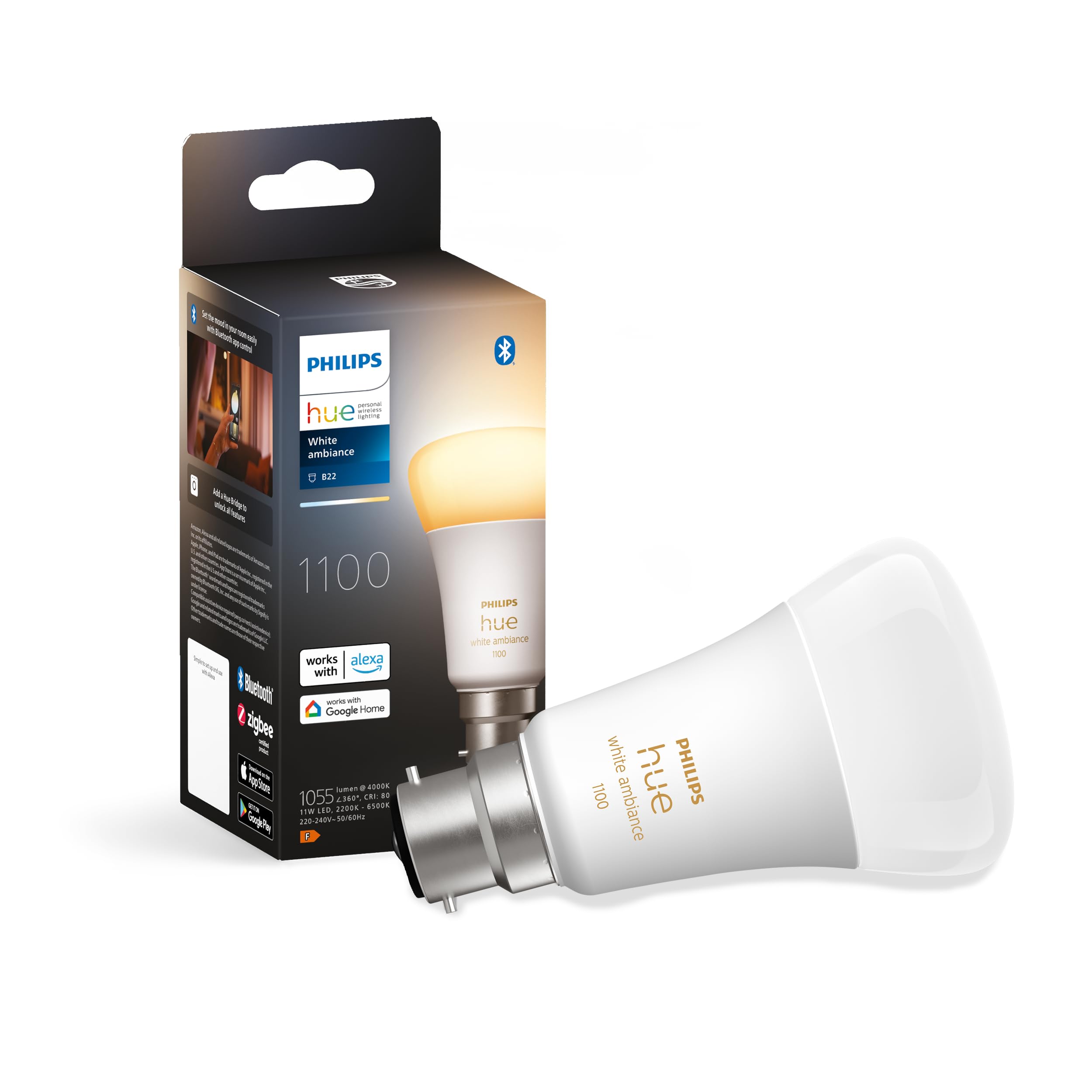 Philips Hue Philips Hue White Ambiance Single Smart Bulb LED [B22 Bayonet Cap] - 1100 Lumens (75W Equivalent). Works with Alexa, Google Assistant and Apple Homekit