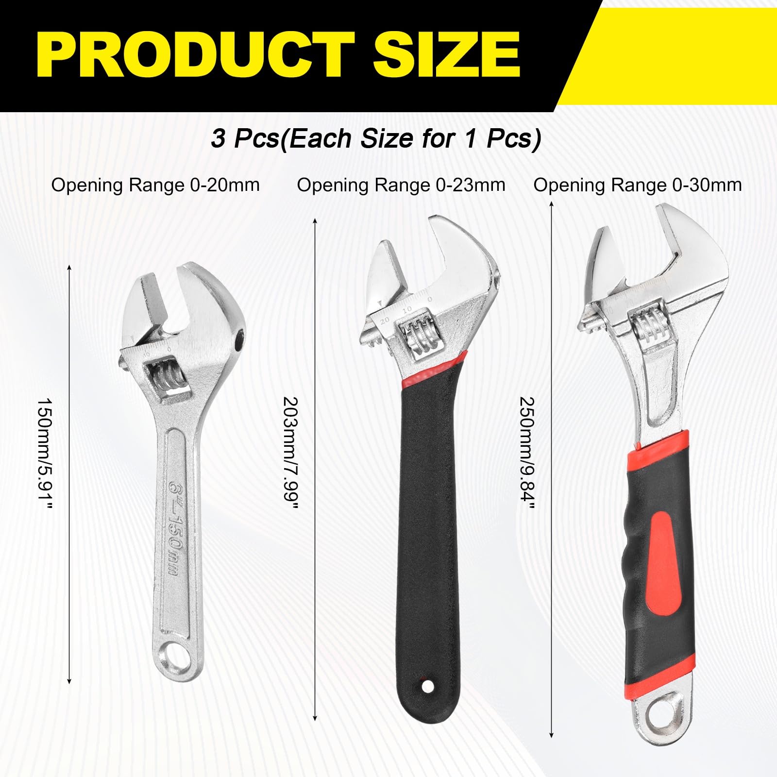 QUARKZMAN 3 Pezzi Chiave Regolabile 6/8/10" Industriale Argento/Nero/Rosso