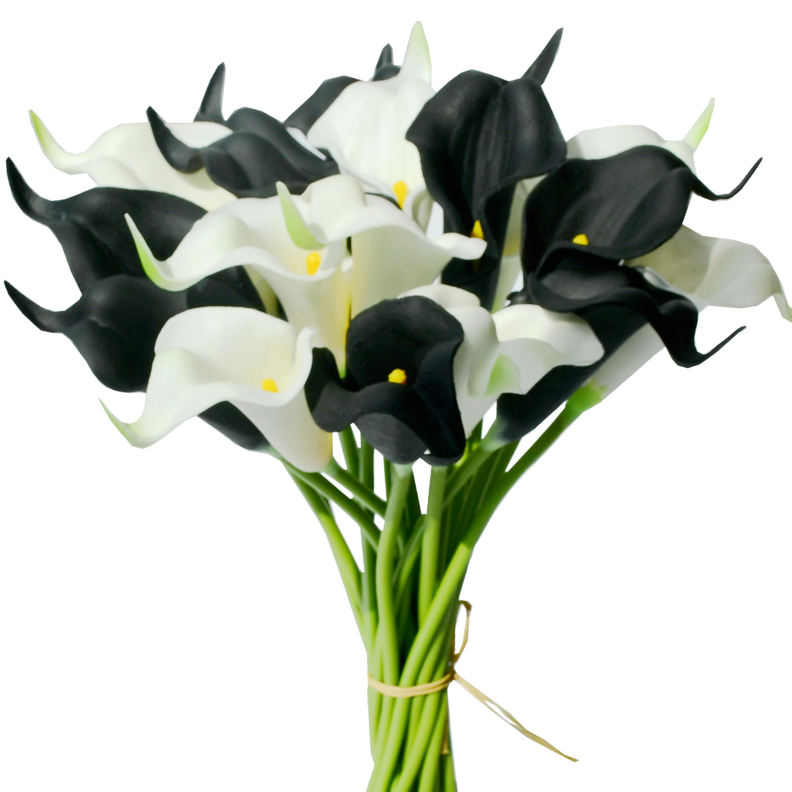 Mandy's PU Black and White Calla Lily Artificial Flowers 20 Stems 13.5in Faux Realistic Centerpiece for Valentine's Day and Easter Decorations DIY Bridal Bouquet Home Décor