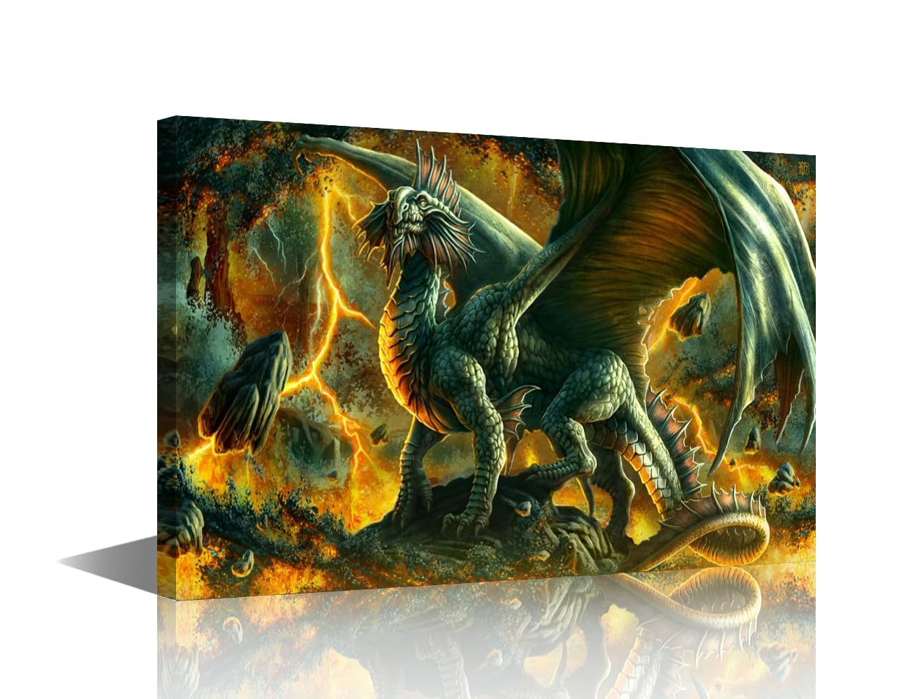 TISHIRON Warcraft Dragon Wall Art Dragon Canvas Prints Art Dragons and Warriors Poster Modern Artwork Home Wall Decorations Stretched Framed Poster and Prints Ready to Hang 18x12 in