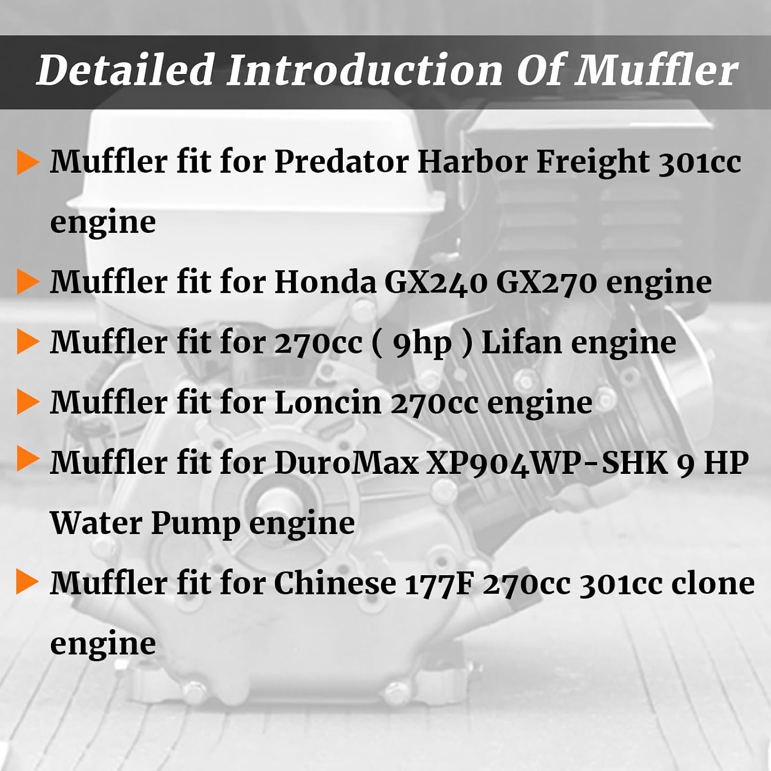 Exhaust Muffler Kit with Deflector fit for Honda GX240 8HP/GX270 9HP Engine,for Predator 301cc & for Clone Engines Go kart Mini bike Generator Lawn mower parts