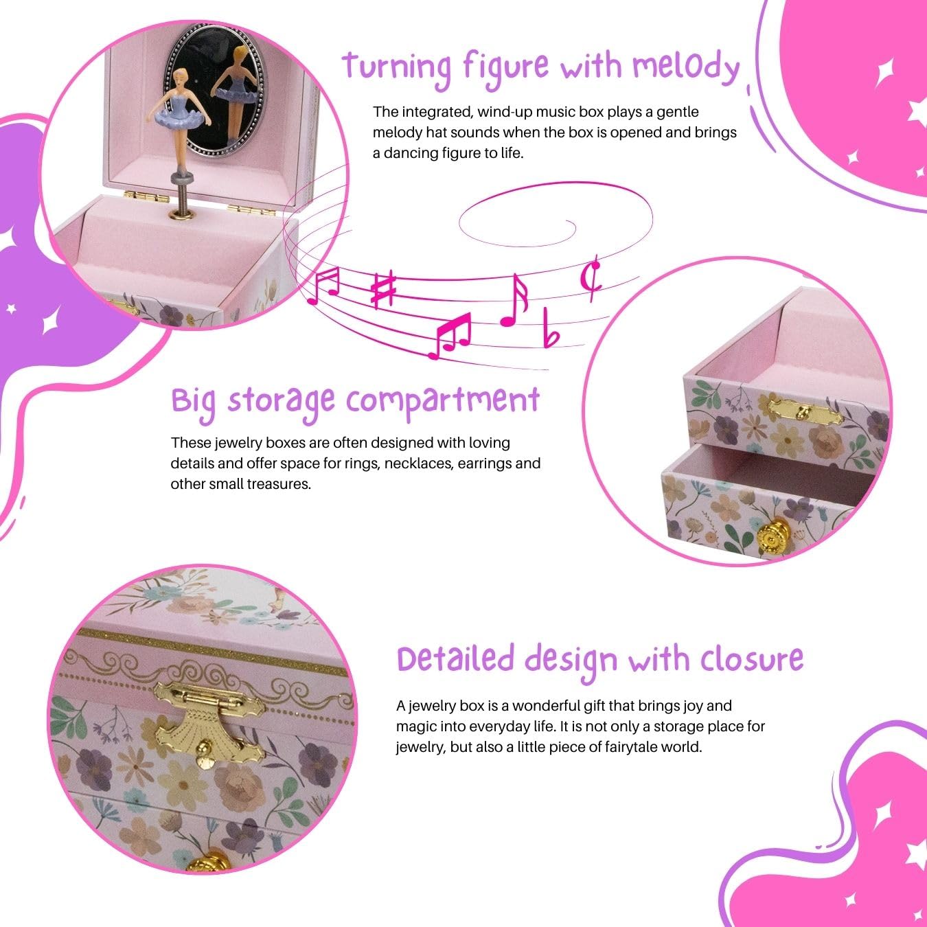 GICO Caja de joyería Ballerina con cajón para niñas, caja de música con música, figura giratoria y espejo, regalo de cumpleaños para niñas, caja de joyas para niños - 92071