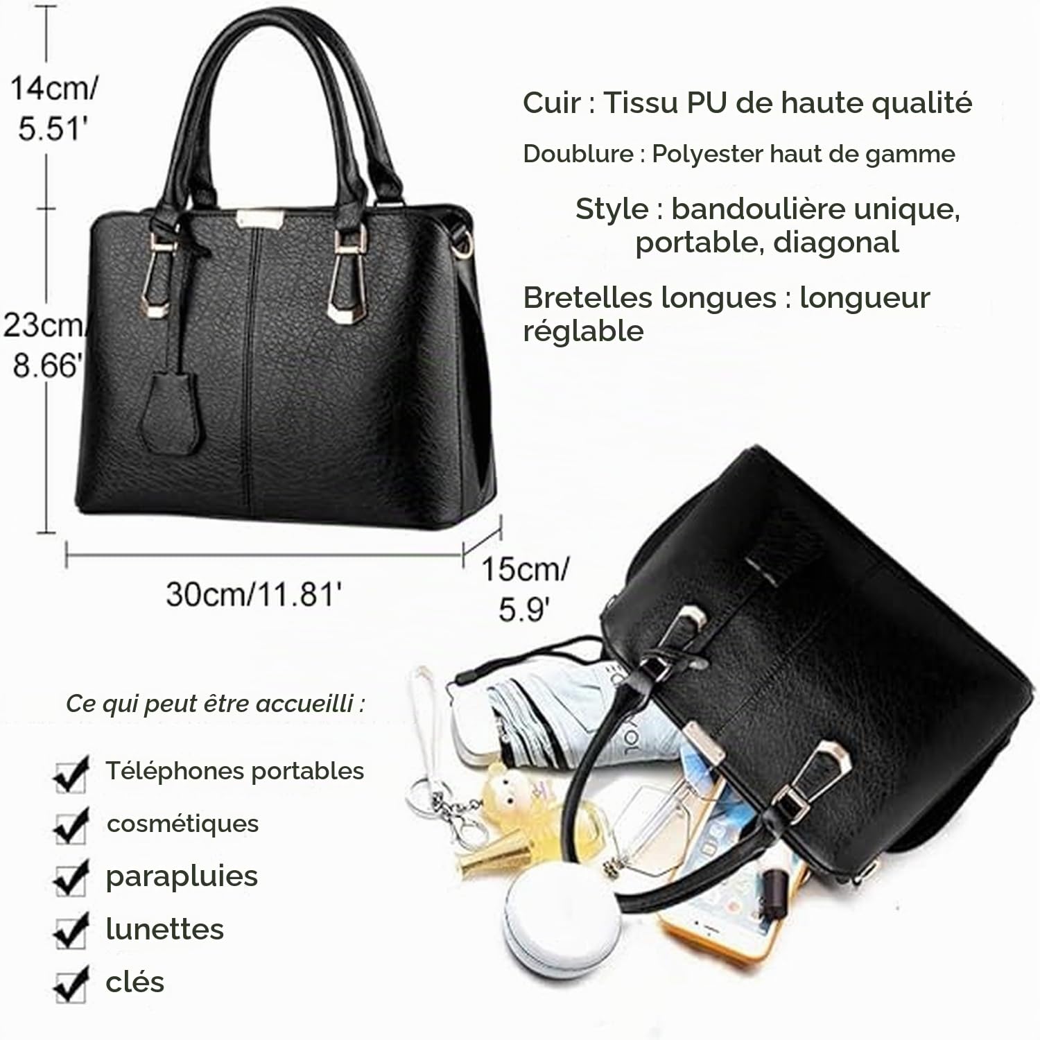 Pahajim Sac à Main Femme en Cuir PU Cabas Bandoulière Fourre-Tout Grande Porté Épaule pour Travail Voyage Shopping