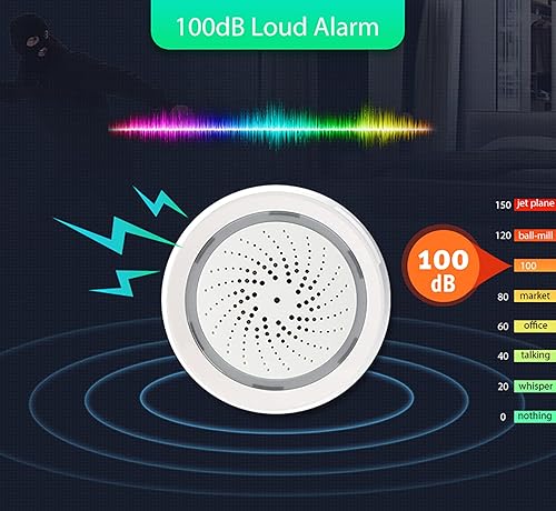 Miniatura 3 de Alarma inteligente de sirena Wi-Fi alarma inalámbrica para seguridad del hogar, alarma antirrobo con alarma de sonido y luz, sonido de 100 dB,