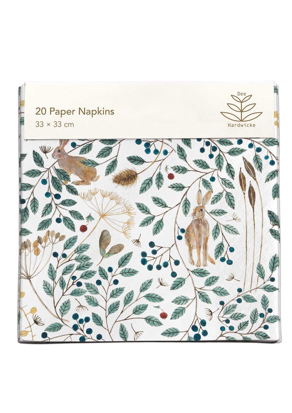 Pack of 20 Paper Serviette Napkins - 'Hares & Berries' Design by Dee Hardwicke - Disposable Tableware - by Museums & Galleries