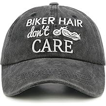 Biker Hair Don't Care Hat for Women, Denim Washed Adjustable Baseball Cap