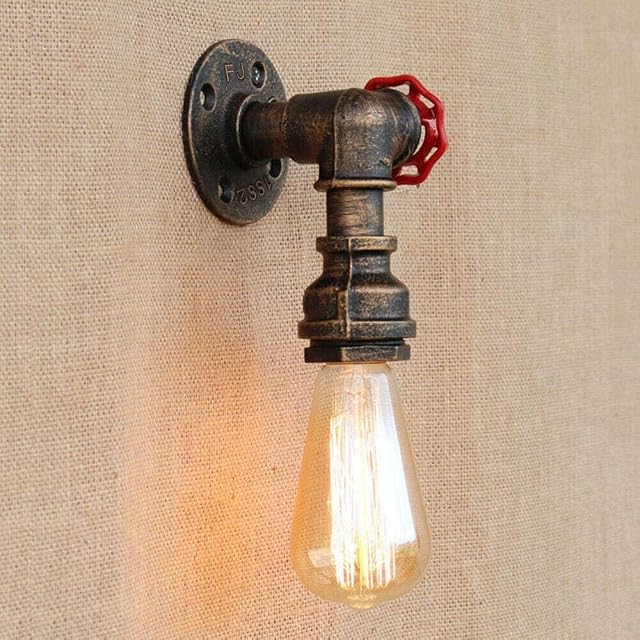 Retro Industrial Water Pipe Wall Lights,Vintage Rustic Metal Steampunk Lamp,Valve Tap Single Loft Rustic Lighting Fixtures