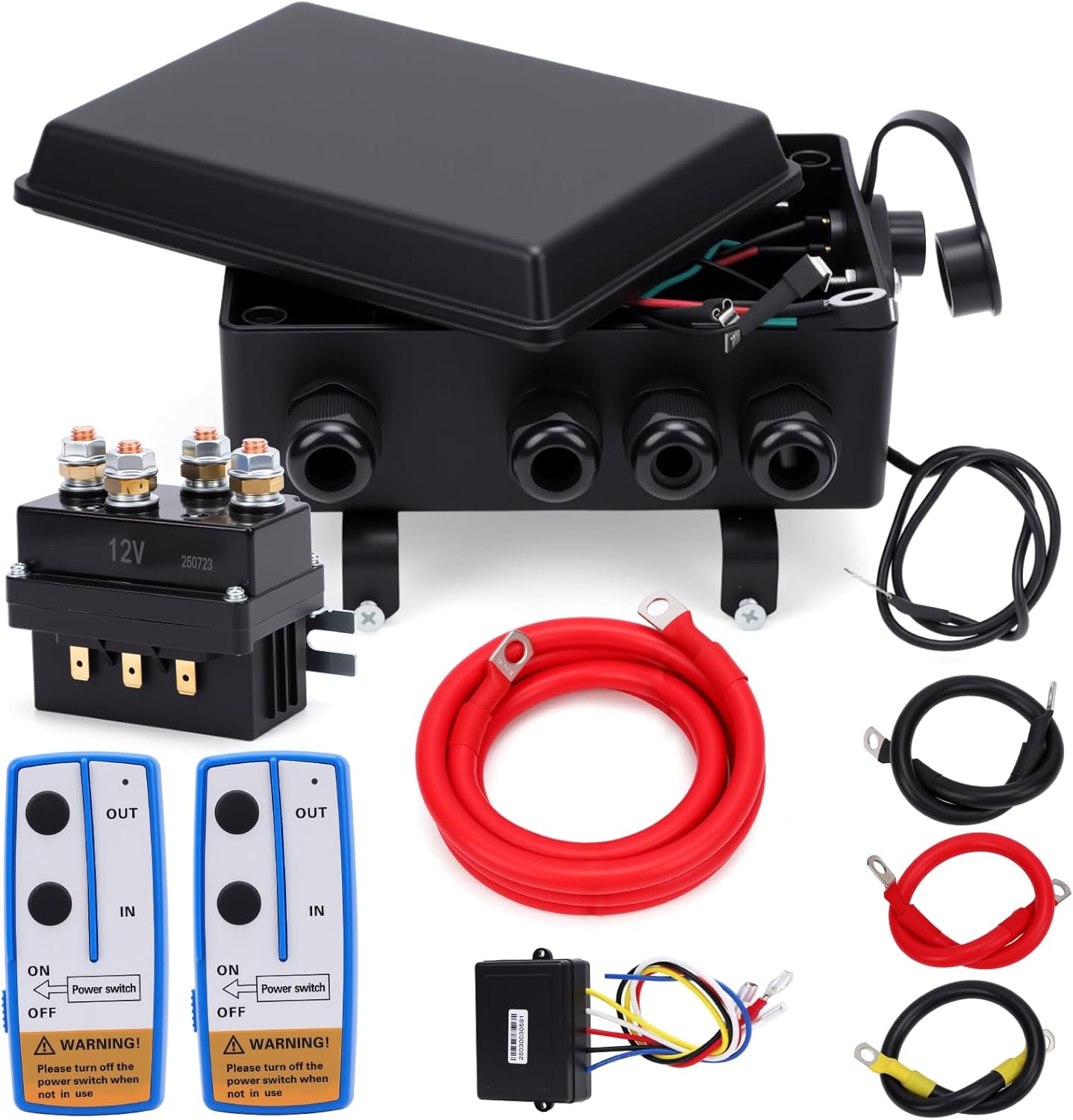 ATV UTV Winch Accessory Kit with 12V 500A Solenoid Contactor, Control Box and 2 Wireless Remotes, Pre-Wired Winch Quick Connect System for 8000lb-17000lb Electric Winch (Wireless Kit)