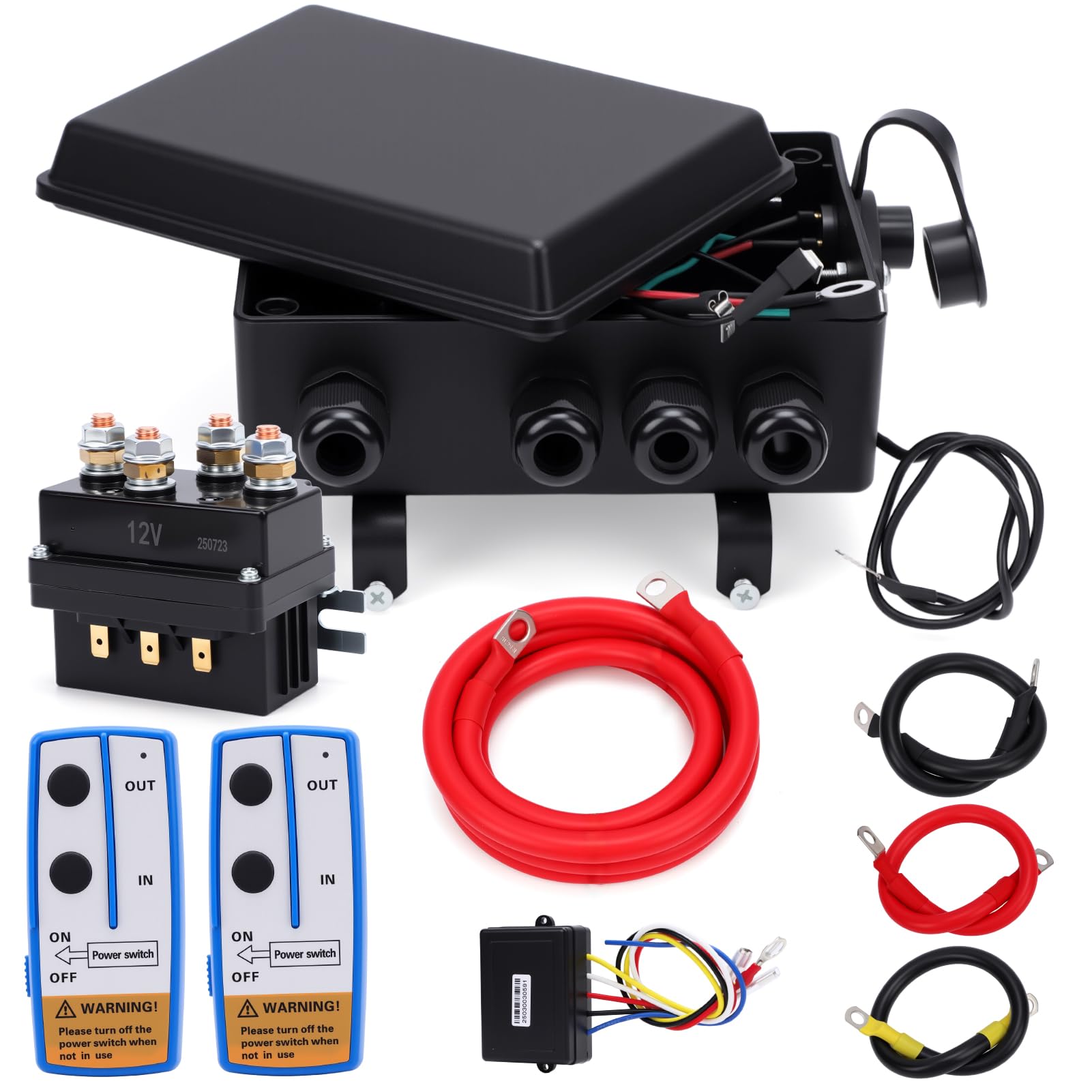Seilwinden Relais Steuerungssatz 12V 500A mit Steuerbox Funkempfänger 2 Funkfernbedienungen Kabelsatz Wasserdicht IP67 für 8000-17000lbs Elektro Winde Offroad Geländewagen LKW Boot ATV UTV