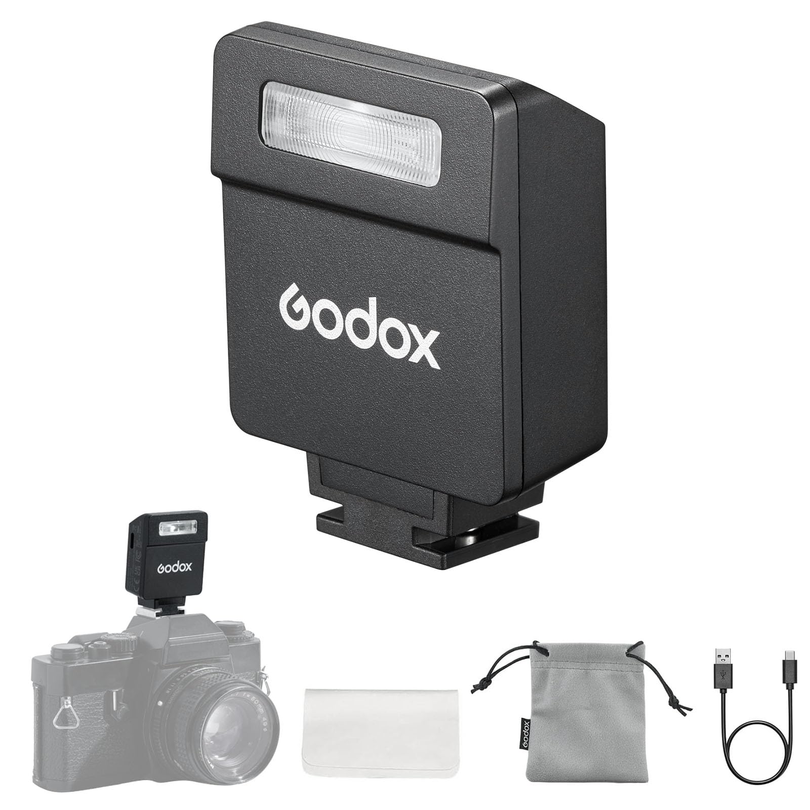 Godox iM22 Mini Fotocamera Flash, Batteria incorporata con 5 Livelli Flash Power per Canon/Sony/Fuji/Nikon/Panasonic/Olympus, per fotocamere con hotshoe singolo contatto