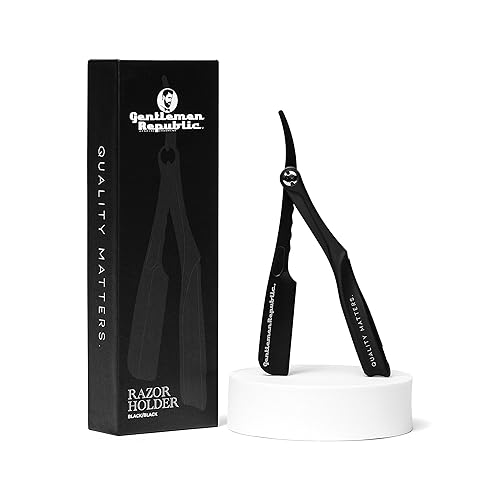 Gentlemen Republic - Soporte para maquinilla de afeitar de borde recto soporte de afeitar de seguridad negro premium para peluqueros profesionales y