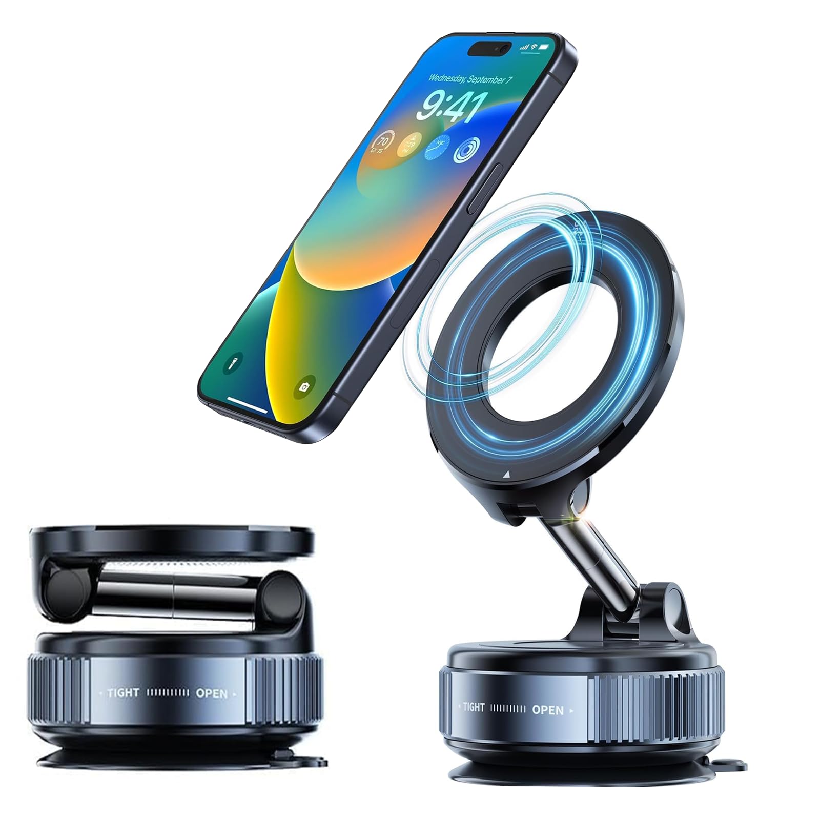 BONERUY Vacuum Magnetic Phone Holder, 360° Adjustable Magnetic Car Cellphone Stand, Foldable Portable Suction Cup Mobile Phone Mount for Car/Gym/Mirror/Shower (X68Black)-image-23