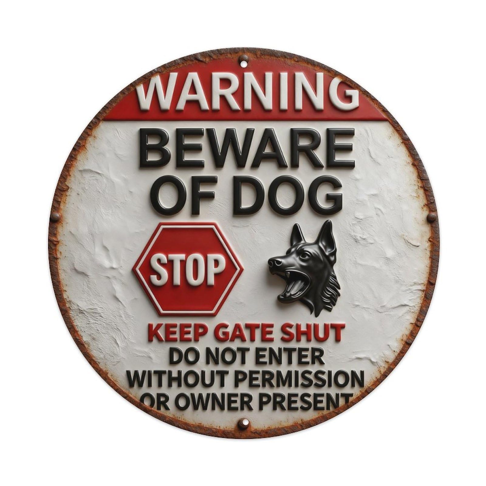 Zlatcbu Vintage Warning Beware Of Dog Stop Keep Gate Shut Metal Tin Sign Retro Wall Art Poster, Decor For Home Living Room Bar Cafe Garage, 8X8 Inch