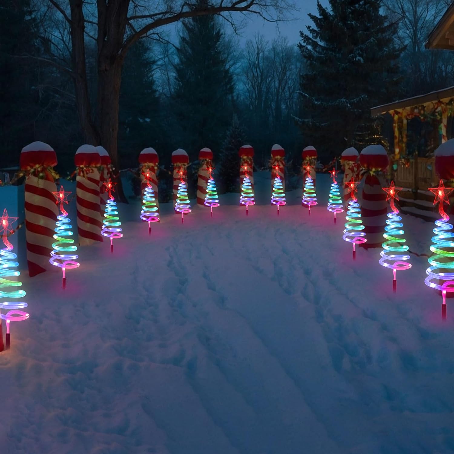 8 Pack Christmas Pathway Lights Outdoor, RGBW Smart Landscape Lights with APP & Remote Control, DIY Color Modes, Waterproof Connectable Yard Decor Lights with Music & Timer for Holiday Decorations - Image 7