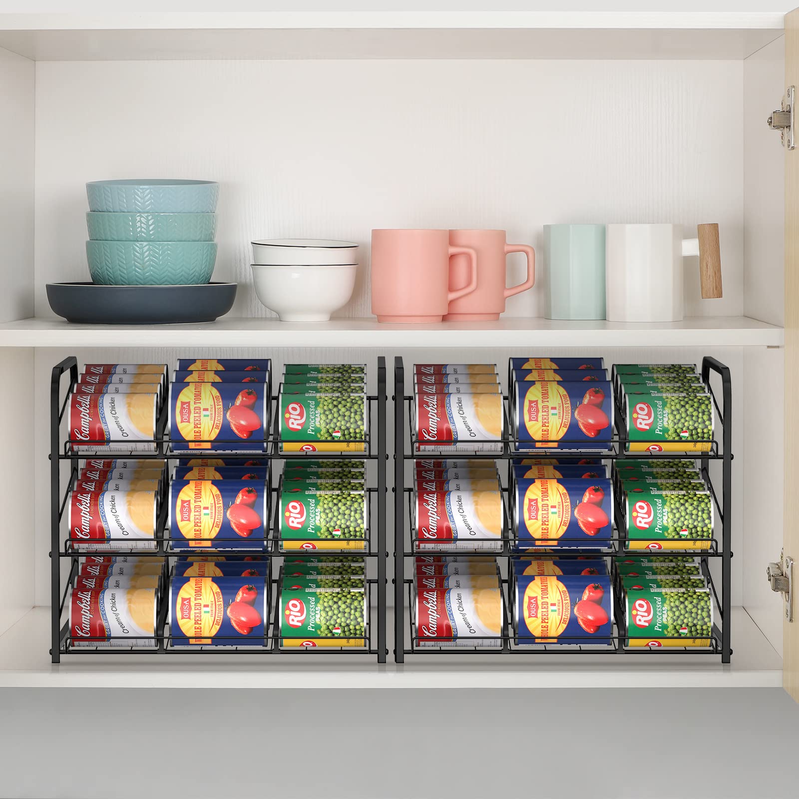 2er-Set Dose Organizer für Pantry 3 Etagen stapelbarer Dosenspender Dose Rack Organizer halten bis zu 72 Dosen für Getränke Dosen Bier Küche Lagerung Küchenschrank für Lebensmittelaufbewahrung Schwarz