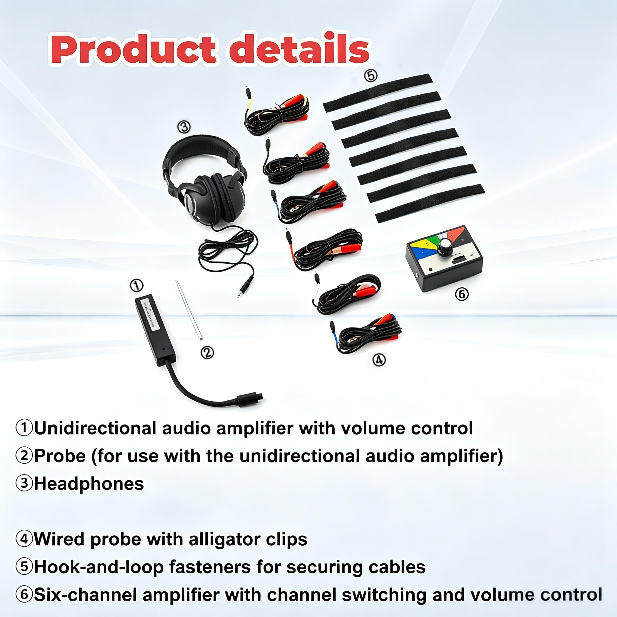Chassis Ears - Kits de estetoscopio automotriz con auriculares, 6 canales, buscador de ruido de motor de coche, estetoscopio mecánico con auriculares