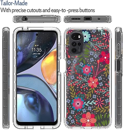 Miniatura 5 de sidande Funda para Moto E32Moto E32SMoto G22 XT2231-2 con protector de pantalla de vidrio templado, cuerpo completo transparente floral TPU Slim