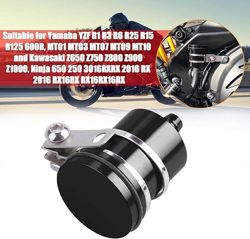 Vista 5 de Depósito de aceite universal de aluminio para motocicleta, depósito de líquido de freno, apto para Yamaha, Kawasaki, Honda, Suzuki, BMW y más (negro)