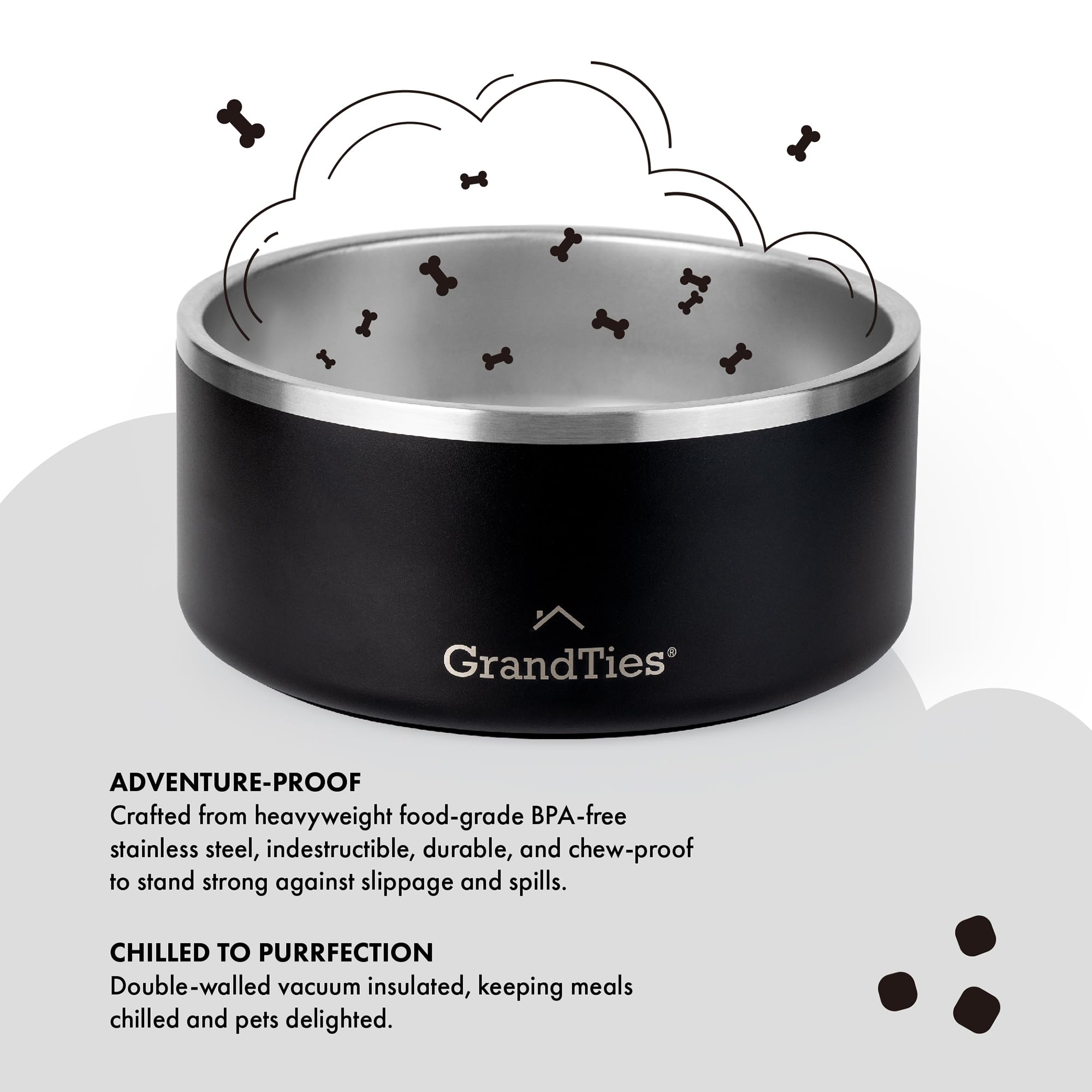 GrandTies Stainless Steel Dog Bowl, Midnight Black, 64 Ounce - Image 2
