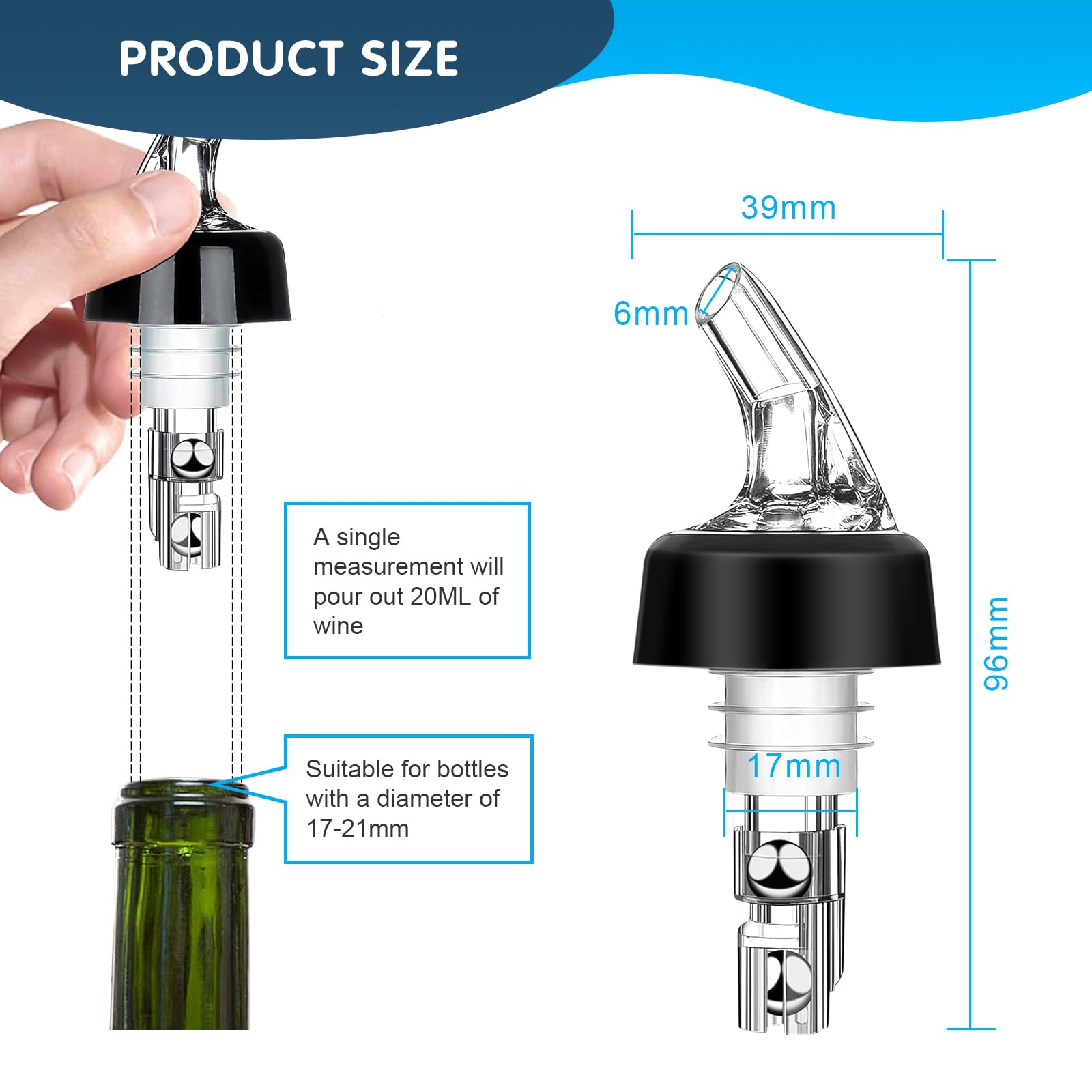 2 cl Dosificadores por Boquilla Transparente 4PCS Medidores, Porcionadores Auto-Pour para Vino, Licores, Cócteles y Aceite