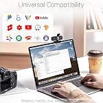 Full HD Webcam with Built-in Microphone and Rotatable Tripod, 1080P Video and Wide Angle Camera, Privacy Cover, for Desktop PC Laptop Computer Black
