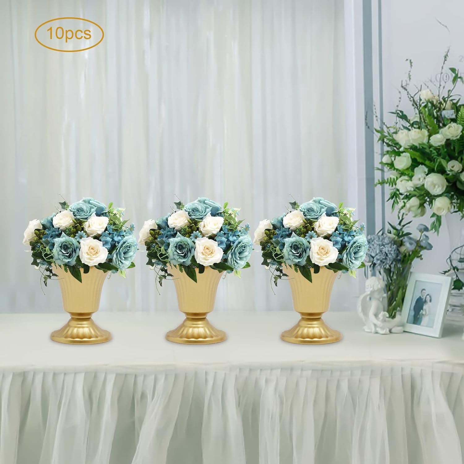 10Pcs Gold Metal Candle Holders 3.7" Tall Stand Flowers Vase Candlestick Flower Arrangement Candelabra Candle Holder Stand Set for Wedding Party Event Restaurant Hotel Decoration