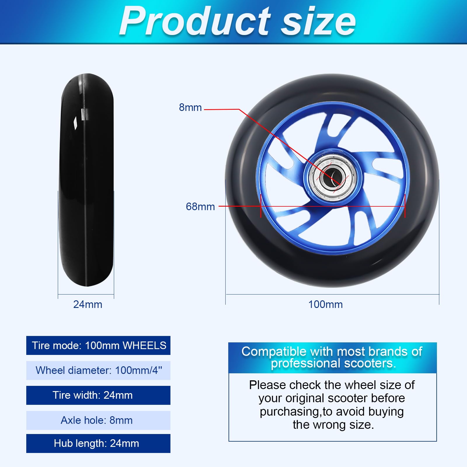 HA BIN Ruote per Monopattino Freestyle 100mm – Ruote Stunt Scooter con Cuscinetti ABEC-9, Accessori di Ricambio per Trottinette, Performance e Durabilità, Compatibili con Scooter Stunt