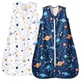 PHF Warm Micro-Fleece Baby Sleep Sack 6-12 Months, Soft Baby Wearable Blanket, 2-Way Zipper Sleeping Bags, 2 Pack Comfy Toddler Sleeping Sack for Boys, Medium Size, Space