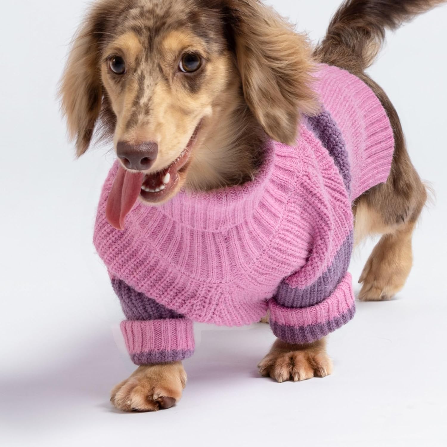 Fitwarm Chunky Knit Dog Sweater, Thermal Dog Winter Clothes for Small Dogs Girl, Doggy Turtleneck Sweater, Pet Outfit, Plum, Black, Medium
