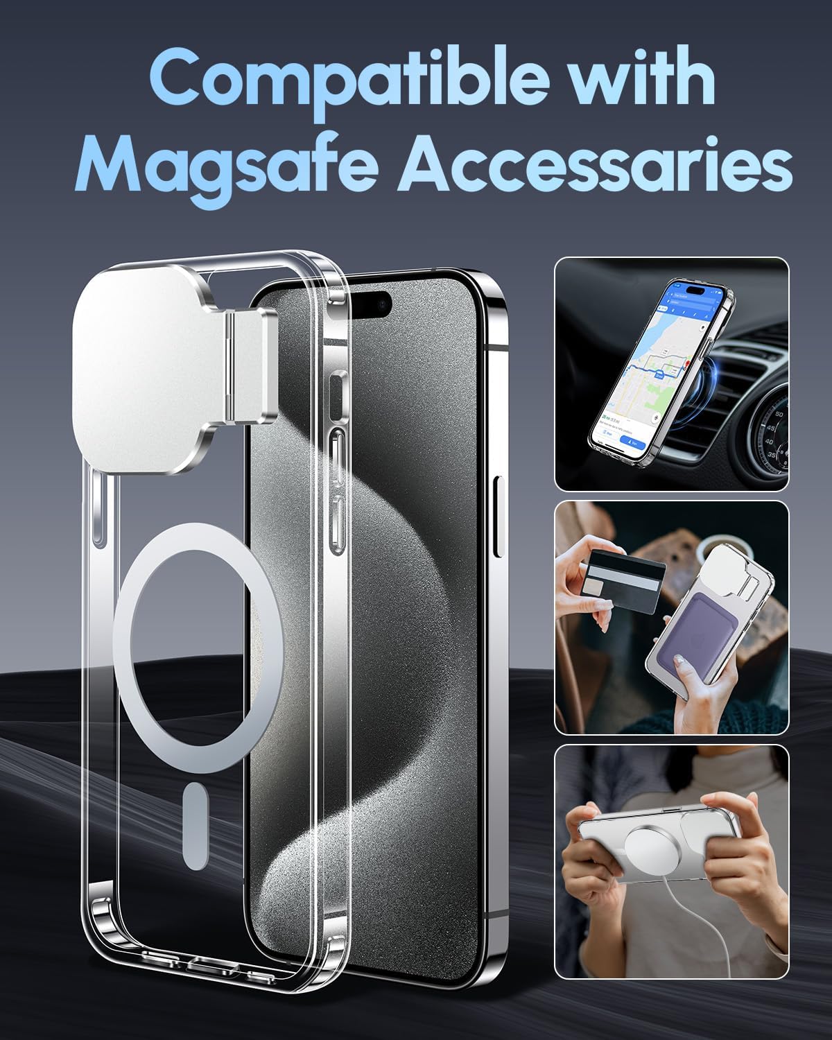 Silverback for iPhone 15 Pro Max Case with Stand, MagSafe-Compatible Case with Built-in Camera Cover,Magnetic Phone Case Shockproof DustProof Cover for iPhone 15 Pro Max - Clear - Image 5