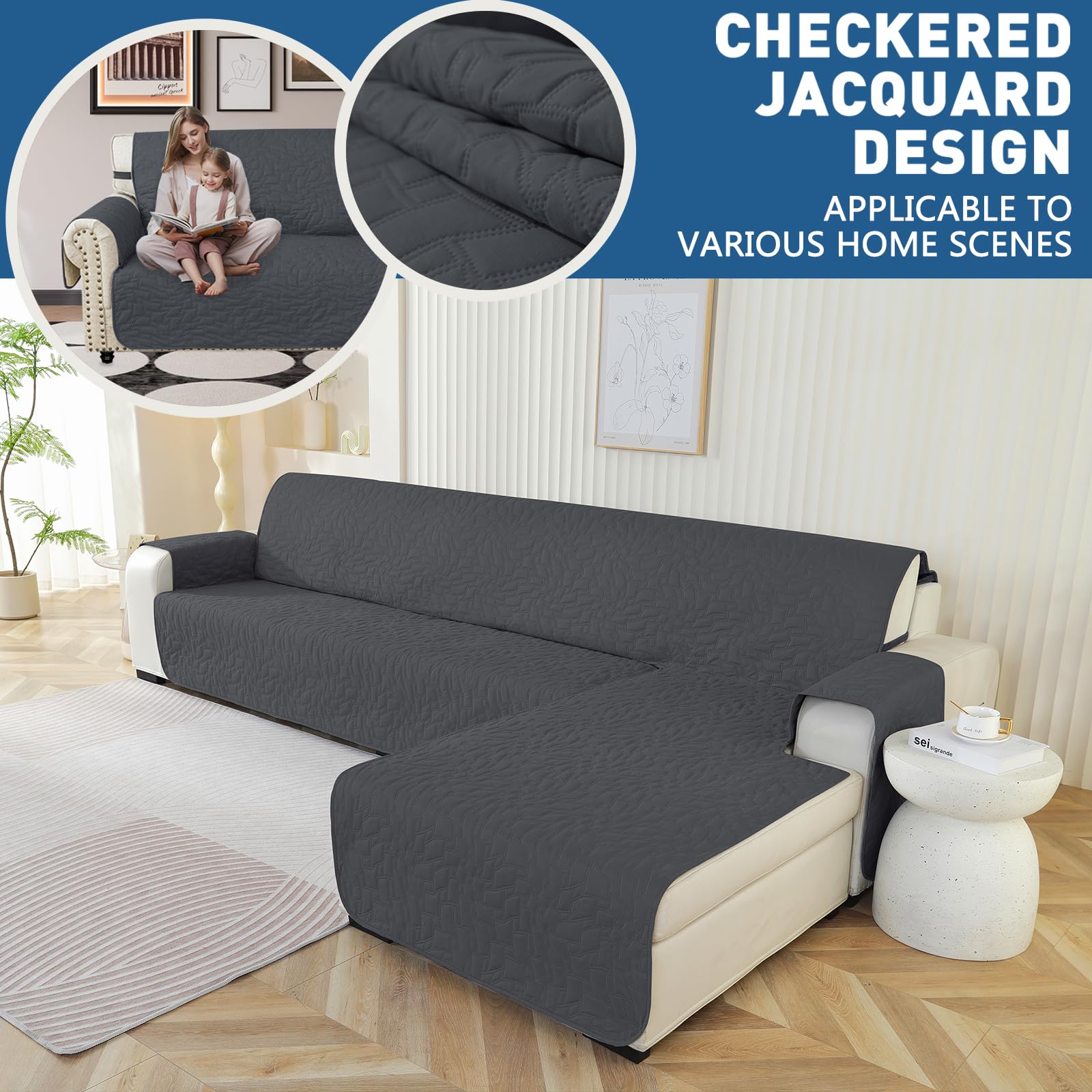 Ystyle Copridivano 3 Posti Con Penisola, Copridivano Angolare, Copri Divano Angolare Con Penisola A Sinistra Destra, Copridivano Chaise Longue, Copridivano L (255cm, Grigio Scuro)