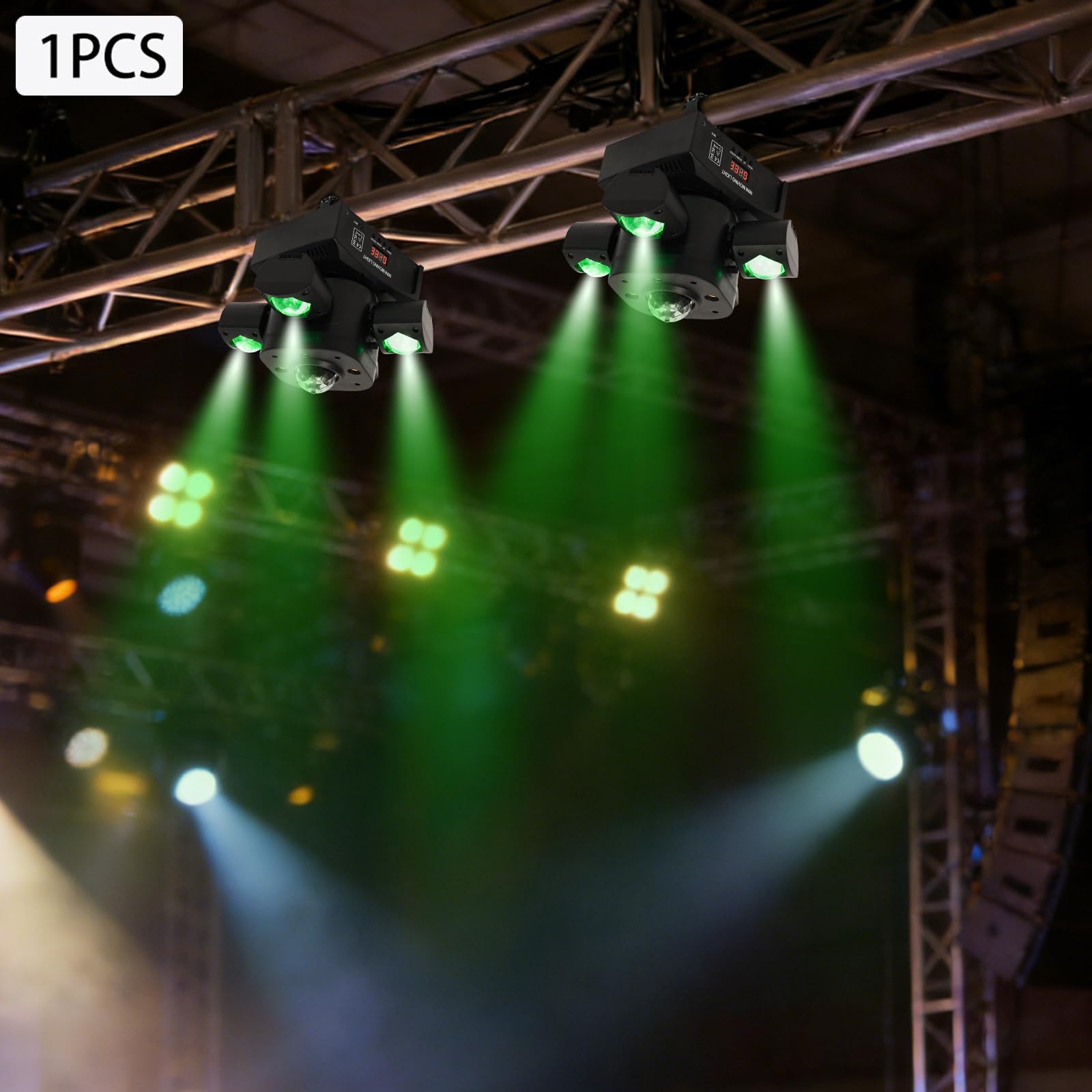 Moving Head LED, Disco Licht Scheinwerfer, RGBW Partylicht LED Strahler | DJ Light mit 4 Lichtarmen, DMX512/Soundaktivierung/Fernbedienung für DJ Bar Geburtstag Disco Hochzeit Partykeller Bühnenlicht