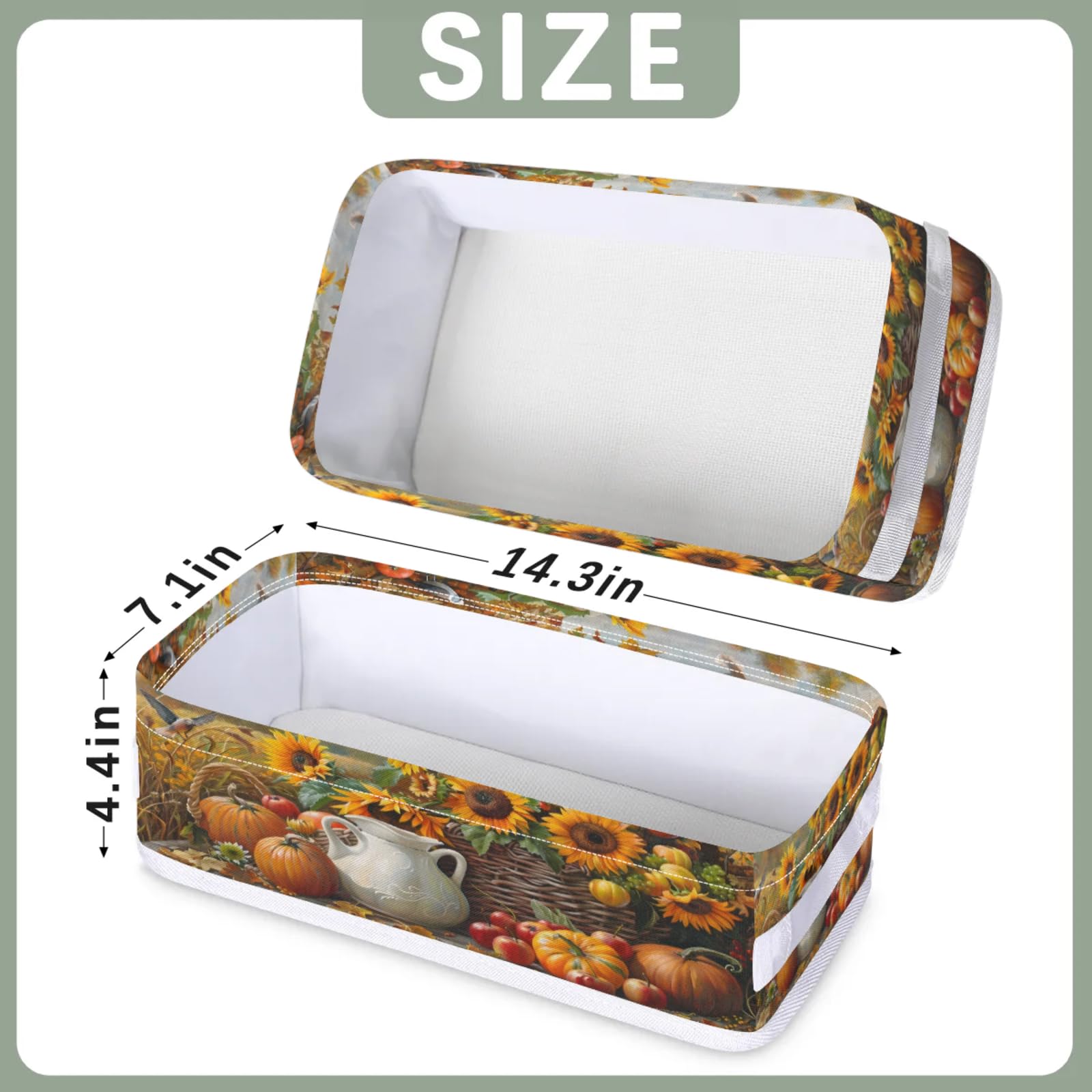 Tablerazzi Toilet Tank Topper Paper Basket with Handle, Fall Farm Pumpkin Bird Bathroom Storage Basket for Organizing, Small Fabric Storage Bins for Bathroom Decor