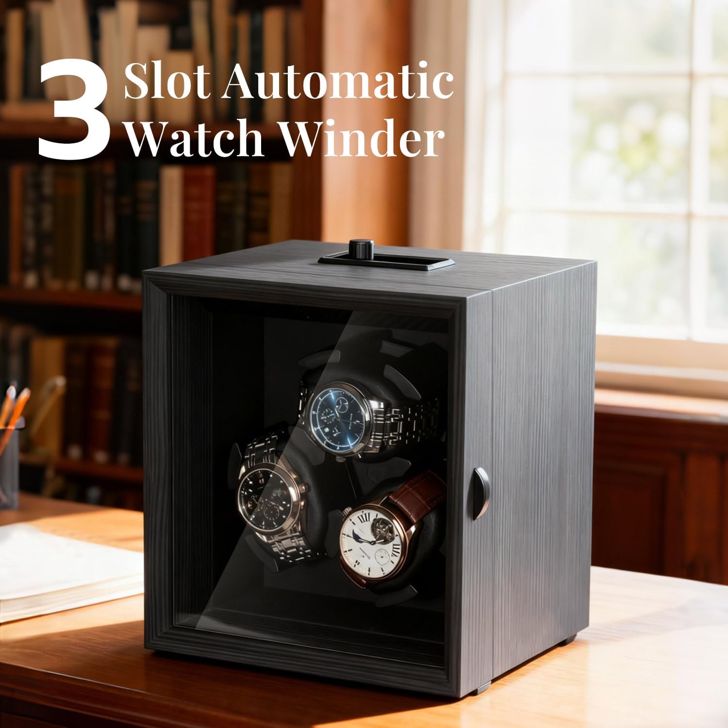 Mcbazel 3 Watch Winder for Automatic Watches, Automatic Watch Winder Box with Super Quiet Motor, 2 Rotation Mode, Ideal Gift for Men, Father, Women - Black